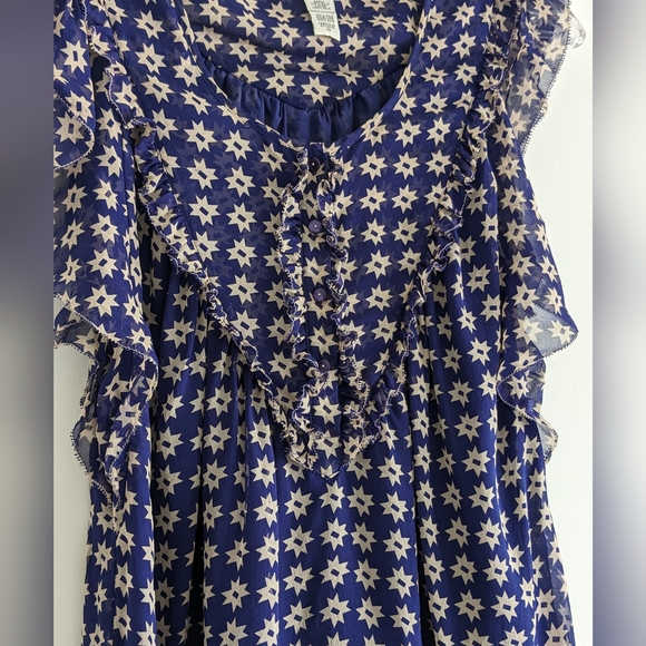 Diane von Furstenberg star print flutter sleeve silk top Navy Size 10 - Picture 6 of 12